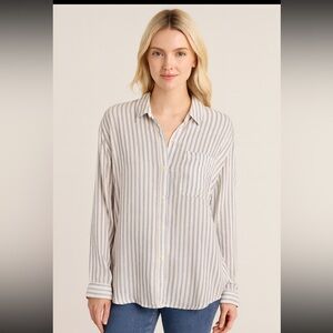 Rails Ladies Size XL White with Blue Stripes Shirt Office Core